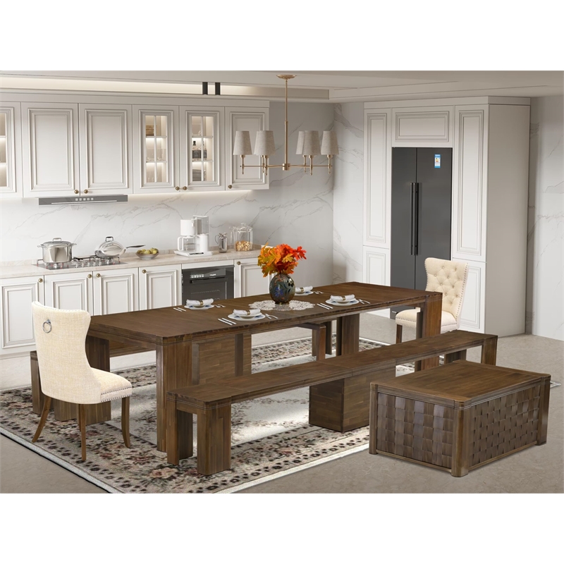 East West Furniture Xtenczar 6-Piece Extendable Dining Set in Walnut Finish