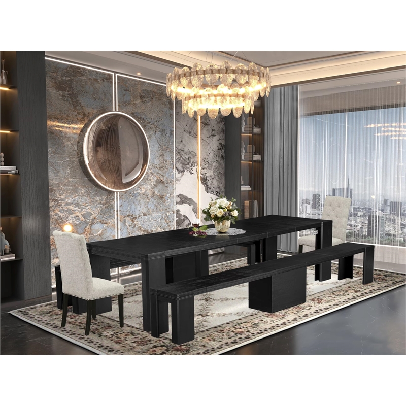 East West Furniture Xtenczar 5 -Piece Dining Room Table Set in Black Finish