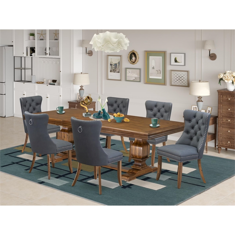 East West Furniture Northcliffe 7-Piece Dining Table Set in Walnut Finish