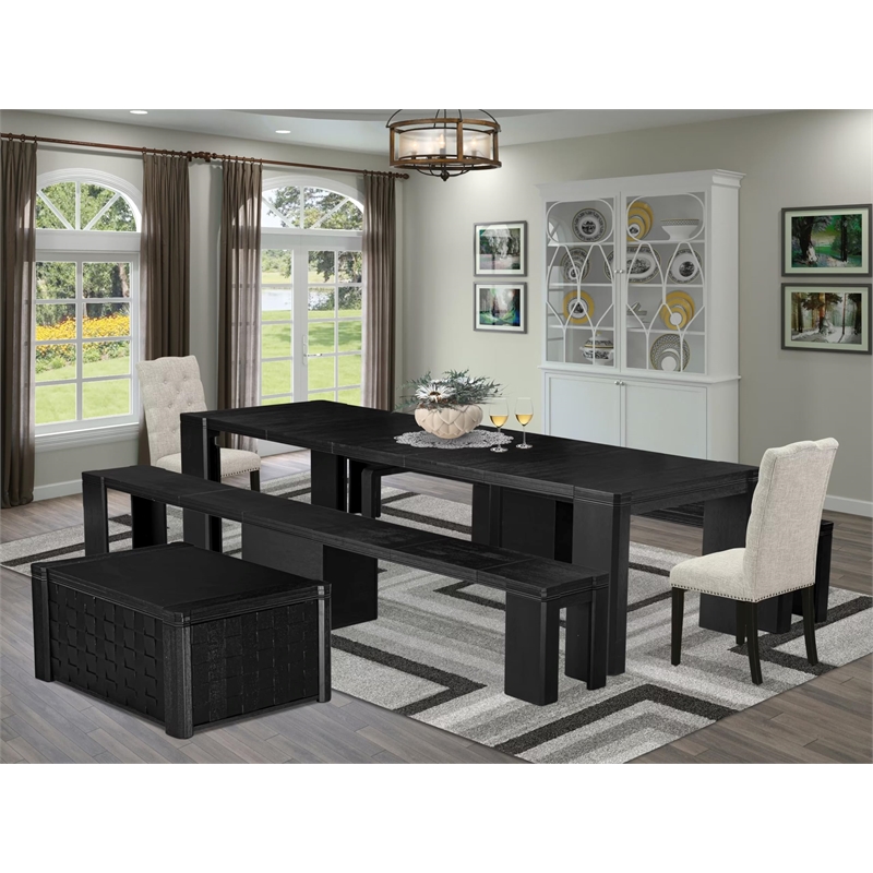 East West Furniture Xtenczar 6 -Piece Dining Room Table Set in Black Finish