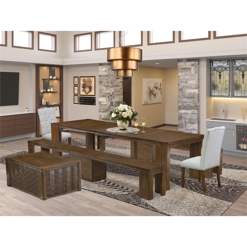 East West Furniture Xtenczar 6-Piece Extendable Dining Set in Walnut Finish