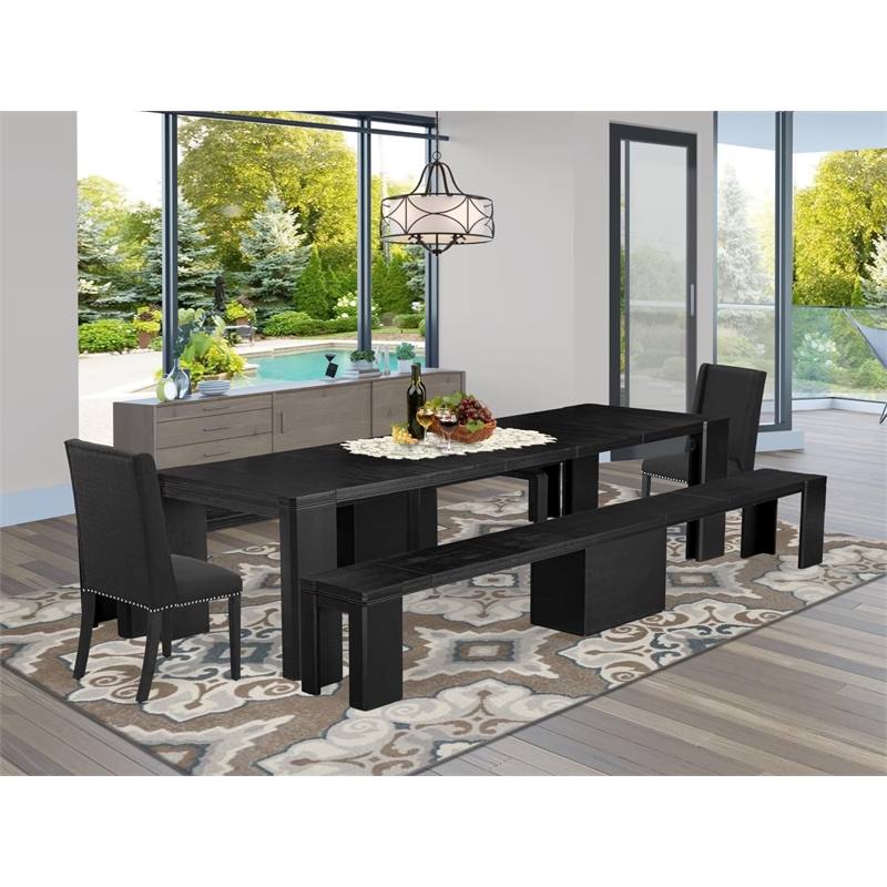 East West Furniture Xtenczar 5 -Piece Dining Room Table Set in Black Finish