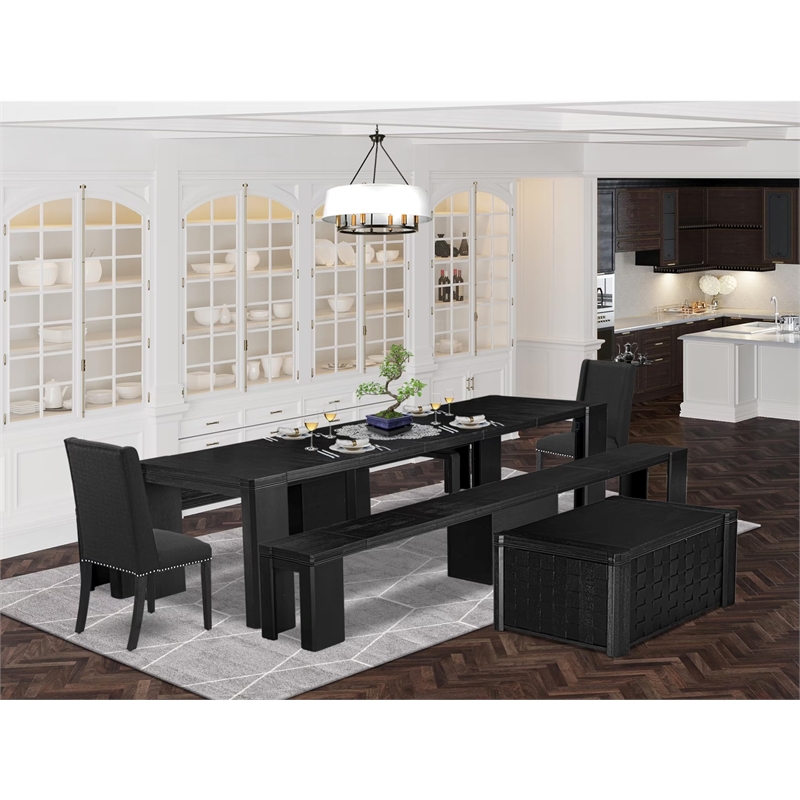 East West Furniture Xtenczar 6 -Piece Dining Room Table Set in Black Finish