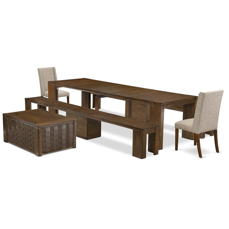 East West Furniture Xtenczar 6-Piece Extendable Dining Set in Walnut Finish