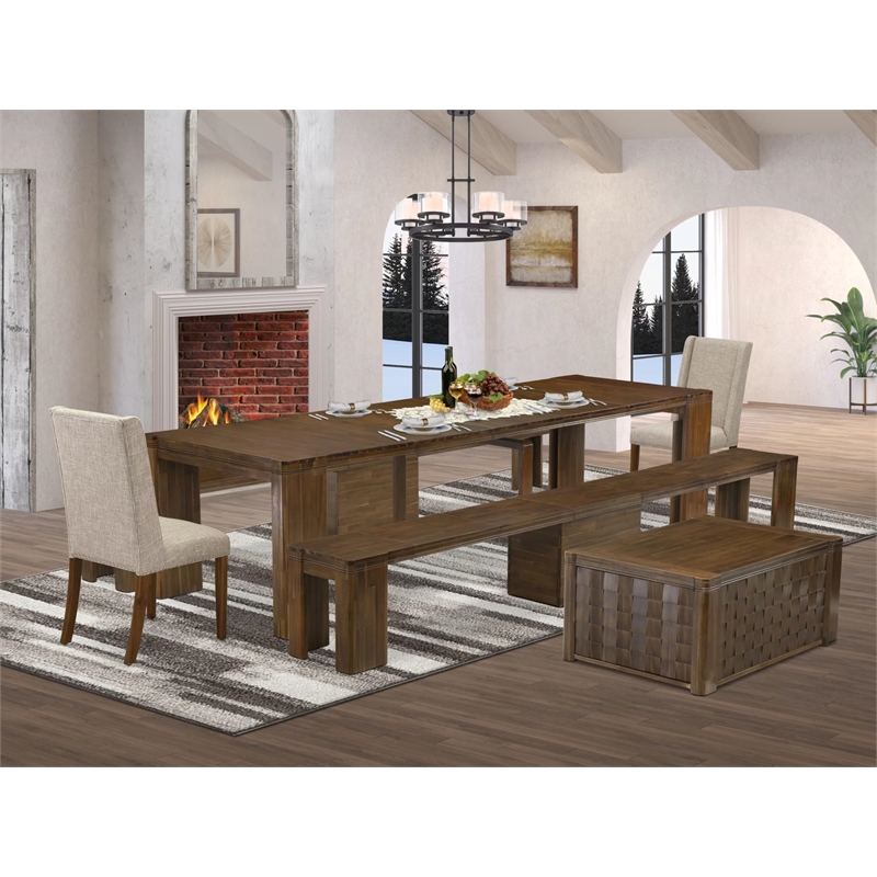 East West Furniture Xtenczar 6-Piece Extendable Dining Set in Walnut Finish