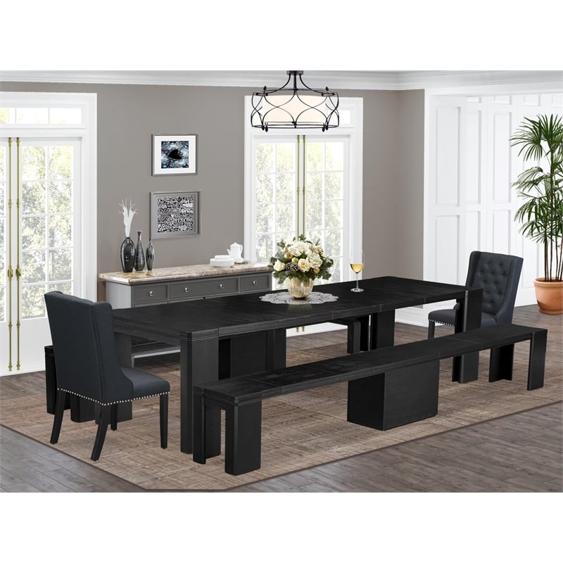 East West Furniture Xtenczar 5 -Piece Dining Room Table Set in Black Finish