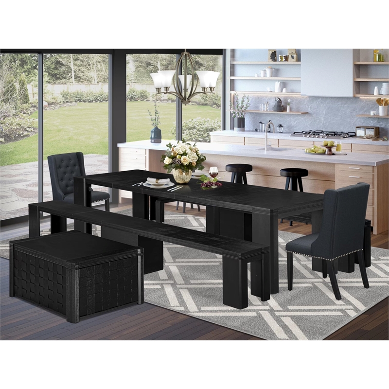 East West Furniture Xtenczar 6 -Piece Dining Room Table Set in Black Finish