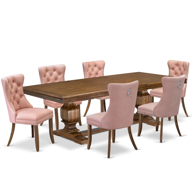 East West Furniture Northcliffe 7-Piece Dining Table Set in Walnut Finish