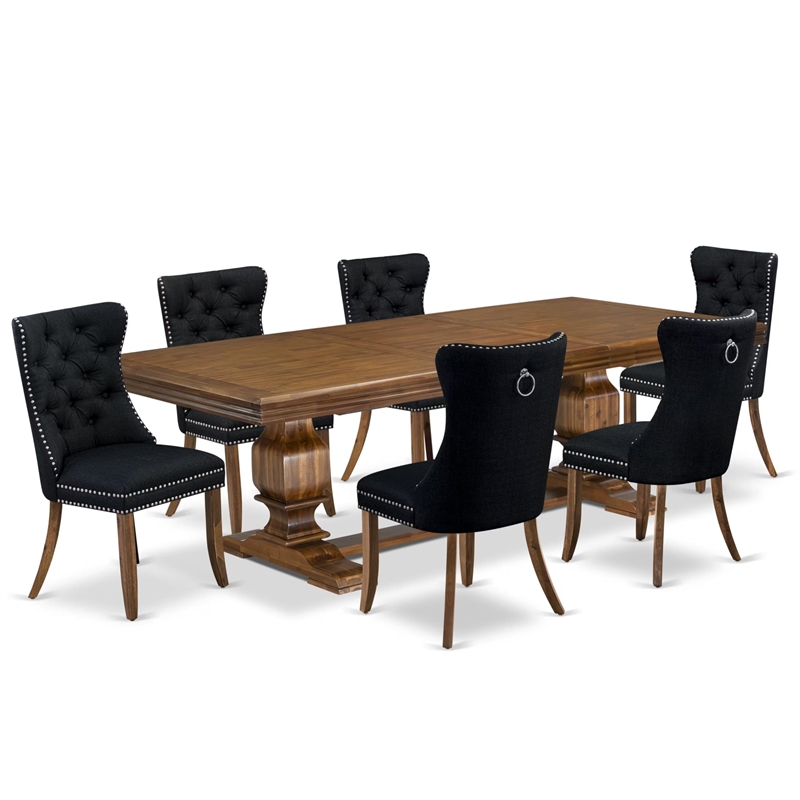 East West Furniture Northcliffe 7-Piece Modern Dining Table Set in Walnut Finish