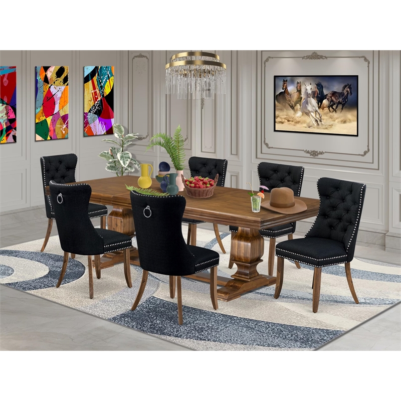 East West Furniture Northcliffe 7-Piece Modern Dining Table Set in Walnut Finish