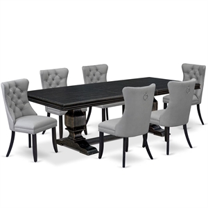 East West Furniture Northcliffe 7-Piece Dining Table Set in Black Finish