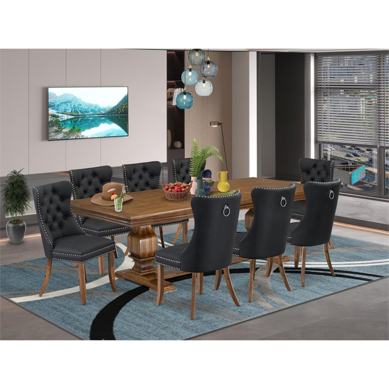 East West Furniture Northcliffe 9-Piece Kitchen Table Set in Walnut Finish