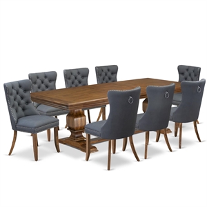 East West Furniture Northcliffe 9-Piece Dining Table Set in Walnut Finish