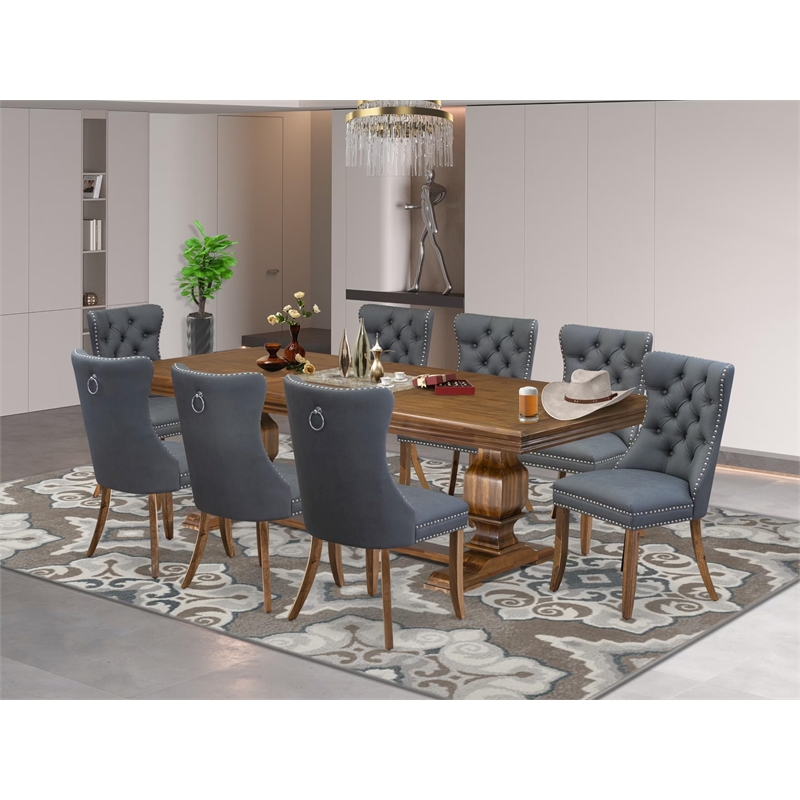 East West Furniture Northcliffe 9-Piece Dining Table Set in Walnut Finish