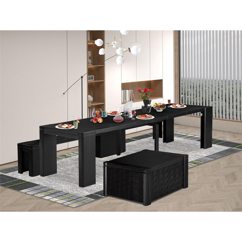 East West Furniture Xtenczar 2-Piece Kitchen Table Set in Black Finish