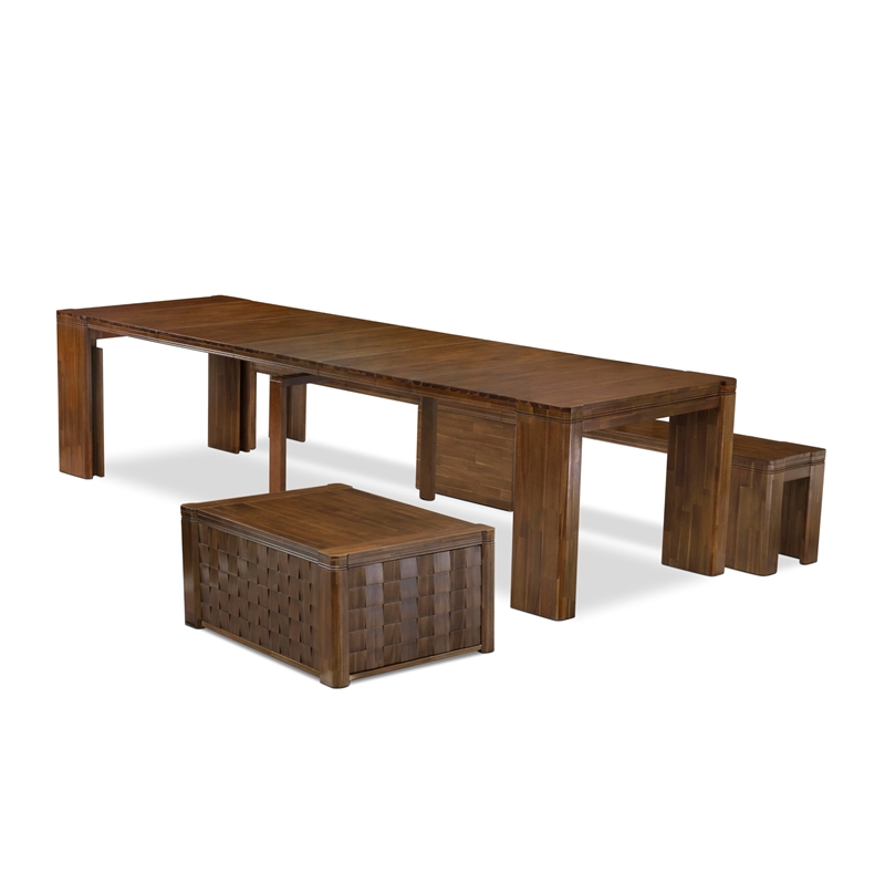 East West Furniture Xtenczar 3-Piece Modern Dining Table Set in Walnut Finish