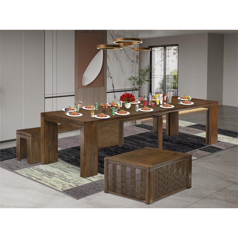 East West Furniture Xtenczar 3-Piece Modern Dining Table Set in Walnut Finish