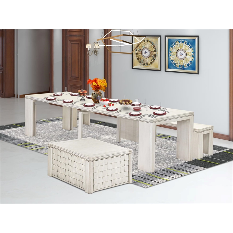East West Furniture Xtenczar 3 Pieces Extendable Kitchen Table Set in White