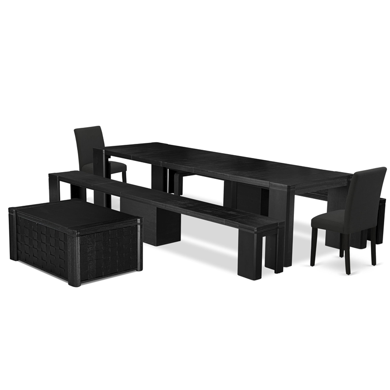 East West Furniture Xtenczar 6 -Piece Dining Room Table Set in Black Finish