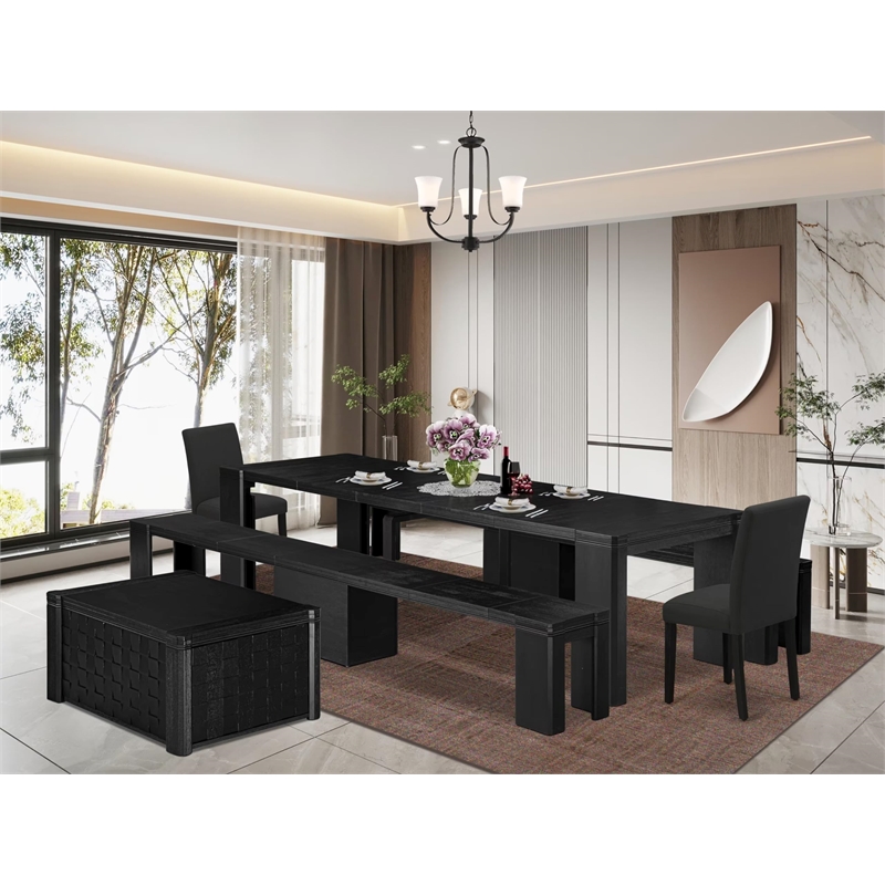 East West Furniture Xtenczar 6 -Piece Dining Room Table Set in Black Finish