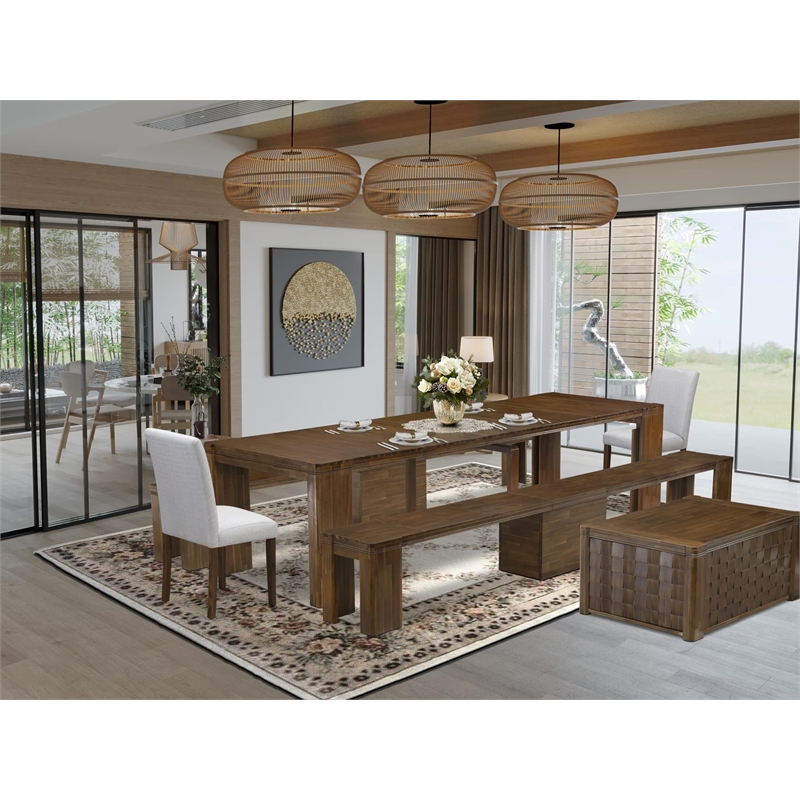 East West Furniture Xtenczar 6-Piece Extendable Dining Set in Walnut Finish