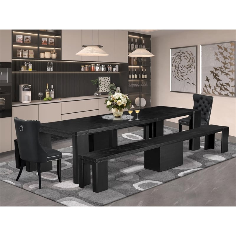 East West Furniture Xtenczar 5 -Piece Dining Room Table Set in Black Finish