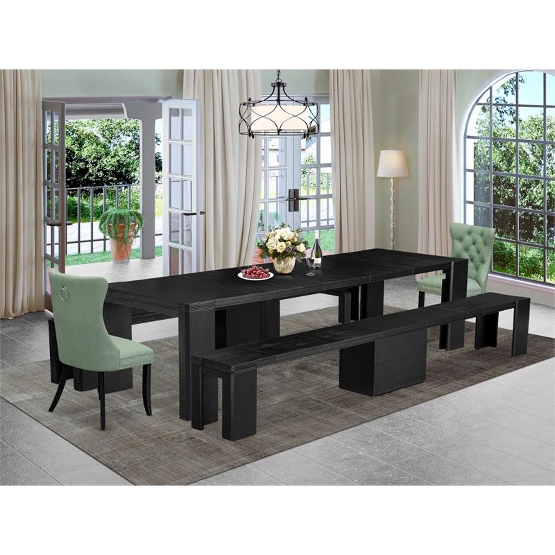 East West Furniture Xtenczar 5 -Piece Dining Room Table Set in Black Finish