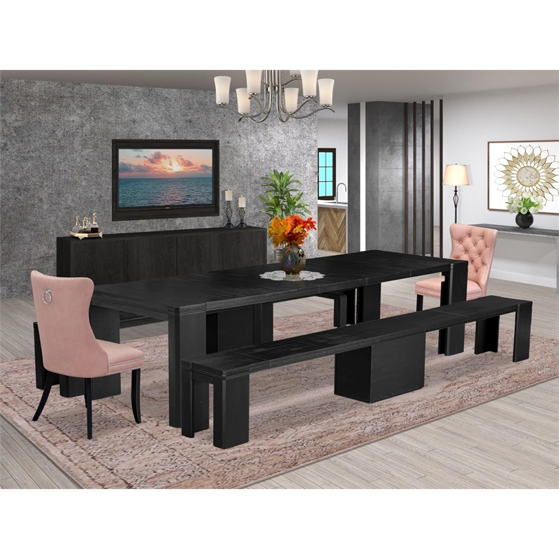 East West Furniture Xtenczar 5 -Piece Dining Room Table Set in Black Finish