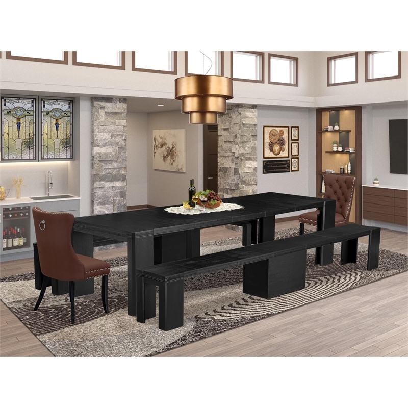 East West Furniture Xtenczar 5 -Piece Dining Room Table Set in Black Finish