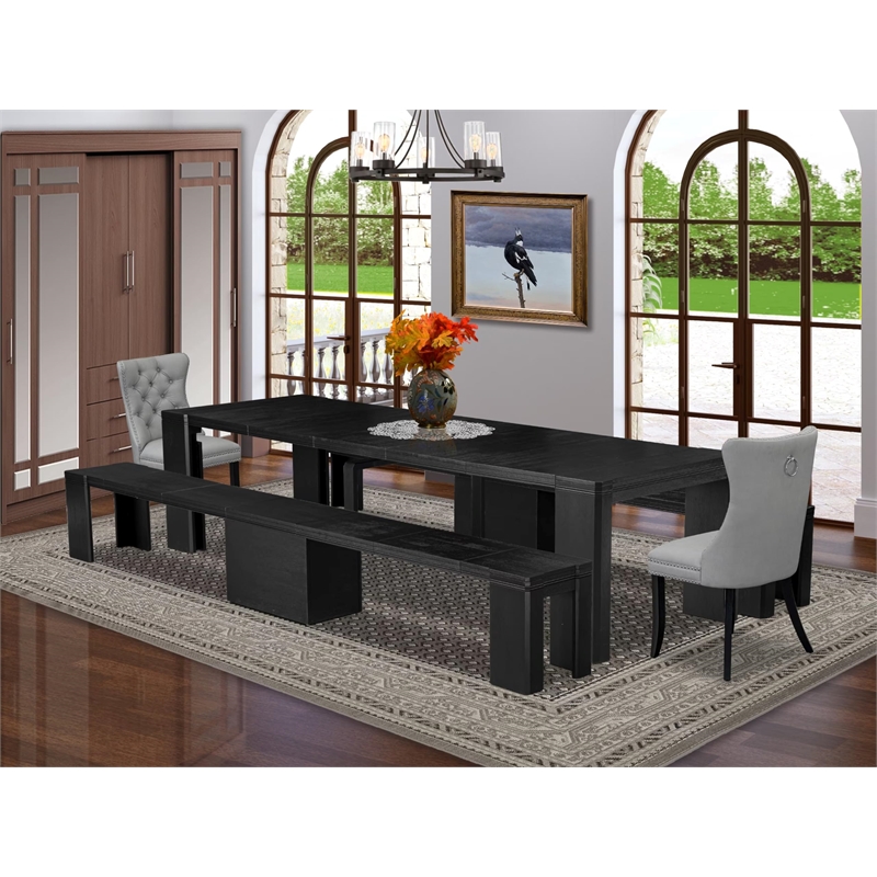 East West Furniture Xtenczar 5 -Piece Dining Room Table Set in Black Finish