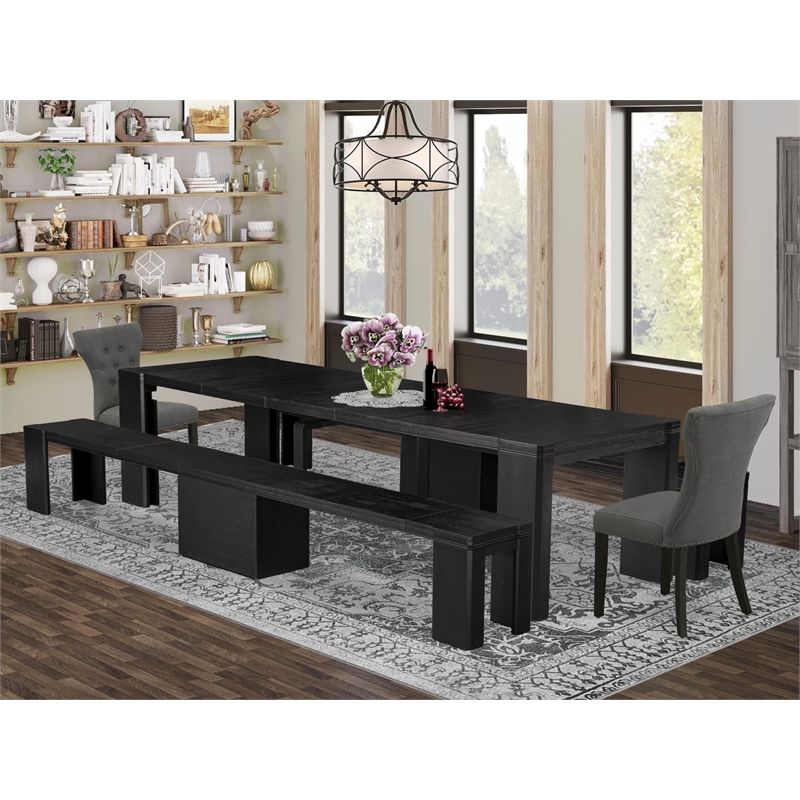 East West Furniture Xtenczar 5 -Piece Dining Room Table Set in Black Finish