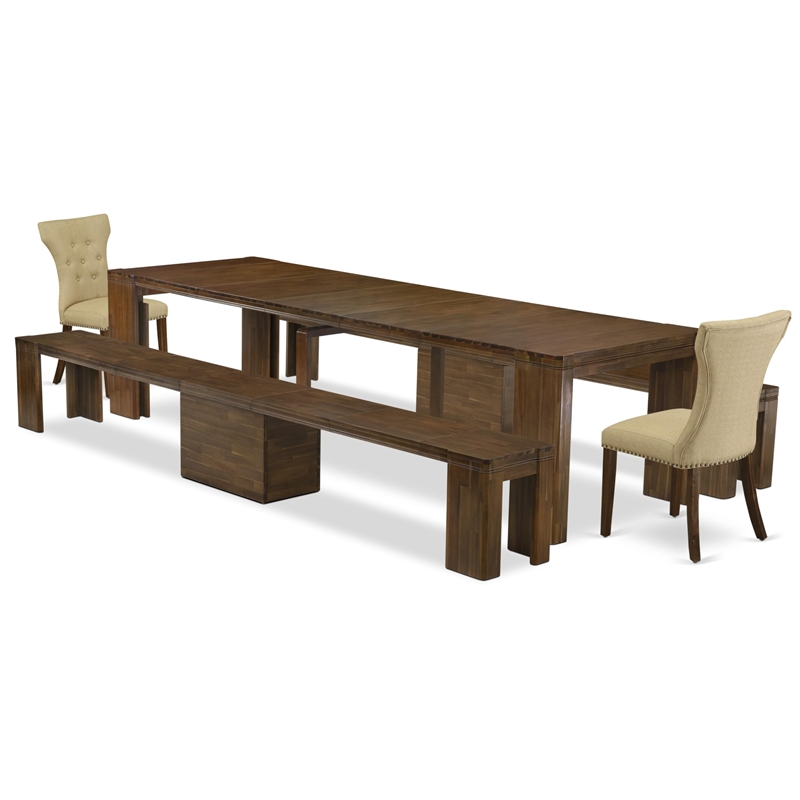 East West Furniture Xtenczar 5-Piece Extendable Dining Set in Walnut Finish