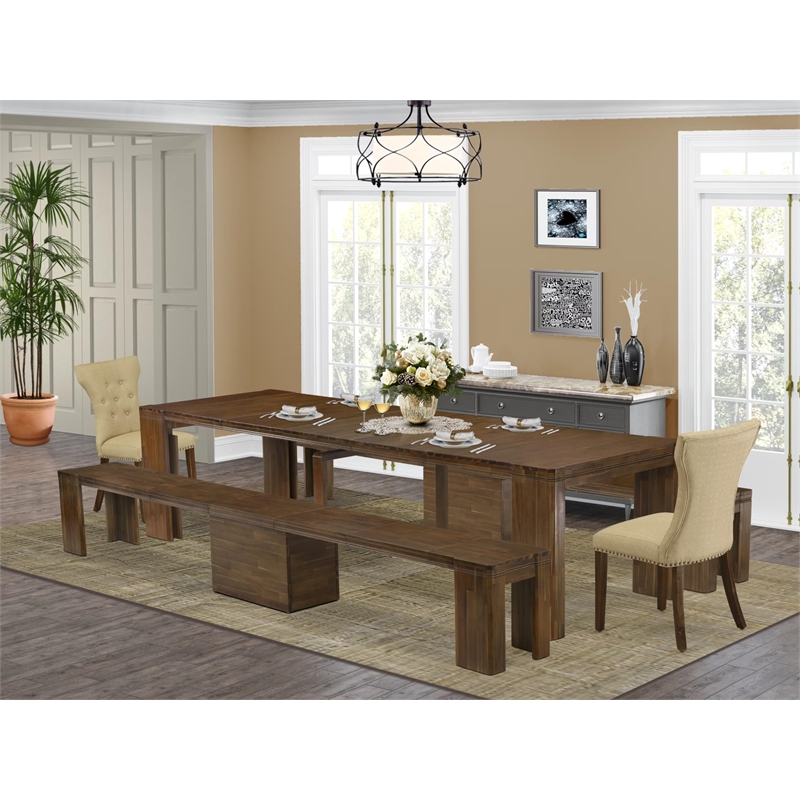 East West Furniture Xtenczar 5-Piece Extendable Dining Set in Walnut Finish