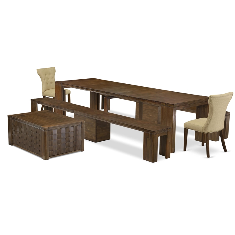 East West Furniture Xtenczar 6-Piece Extendable Dining Set in Walnut Finish