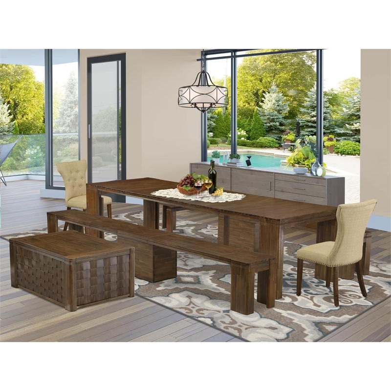 East West Furniture Xtenczar 6-Piece Extendable Dining Set in Walnut Finish