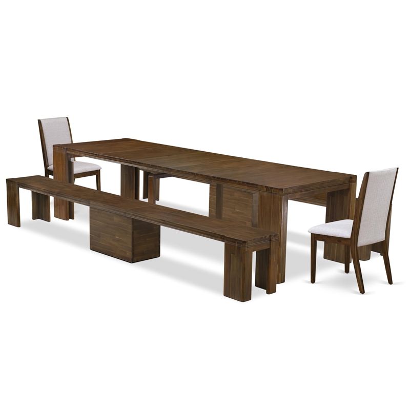 East West Furniture Xtenczar 5-Piece Extendable Dining Set in Walnut Finish