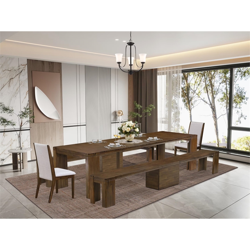East West Furniture Xtenczar 5-Piece Extendable Dining Set in Walnut Finish