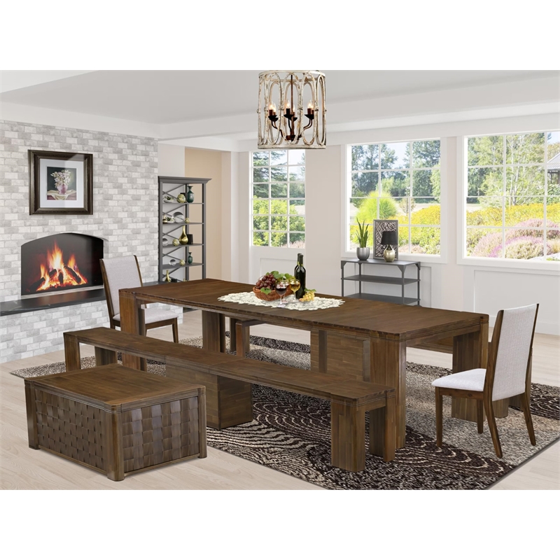East West Furniture Xtenczar 6-Piece Extendable Dining Set in Walnut Finish