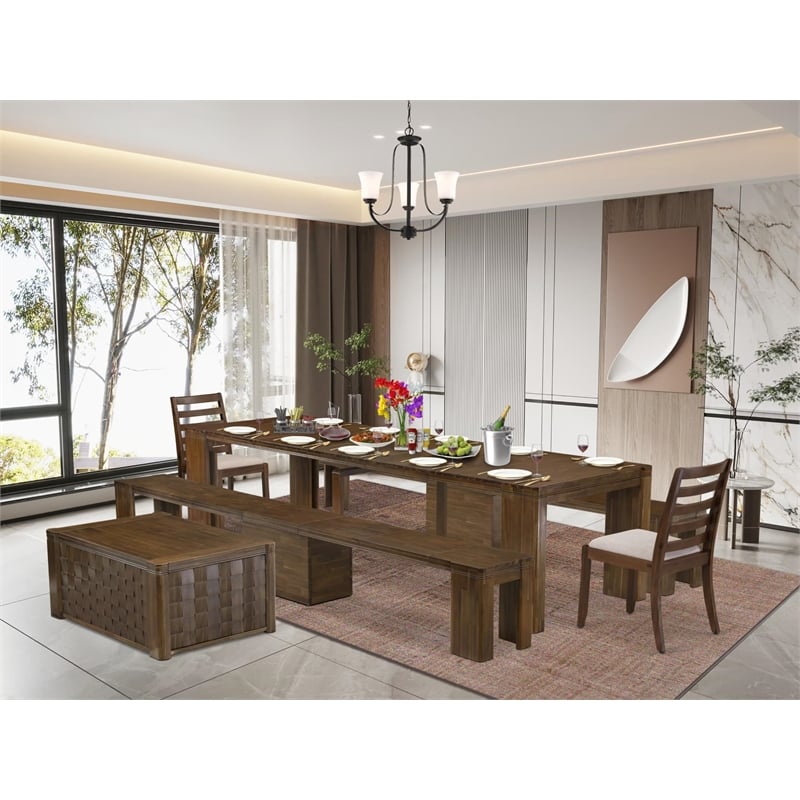 East West Furniture Xtenczar 6-Piece Extendable Dining Set in Walnut Finish