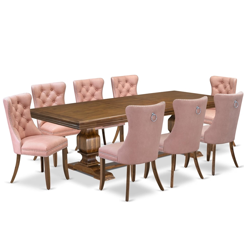 East West Furniture Northcliffe 9-Piece Dining Room Set in Walnut Finish