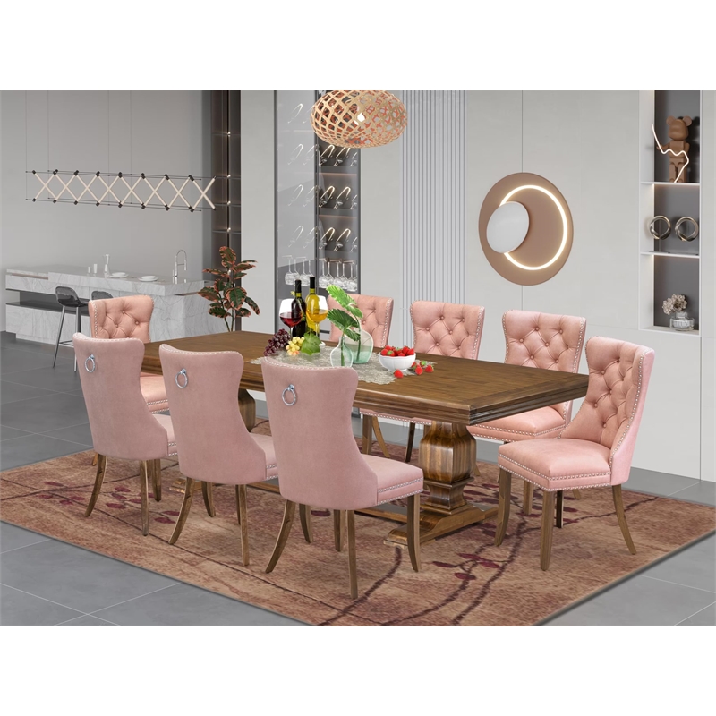 East West Furniture Northcliffe 9-Piece Dining Room Set in Walnut Finish