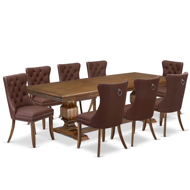 East West Furniture Northcliffe 9-Piece Mid-Century Dining Set in Walnut Finish