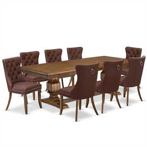 East West Furniture Northcliffe 9-Piece Mid-Century Dining Set in Walnut Finish