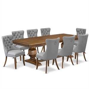 East West Furniture Northcliffe 9-Piece Mid-Century Dining Set in Walnut Finish