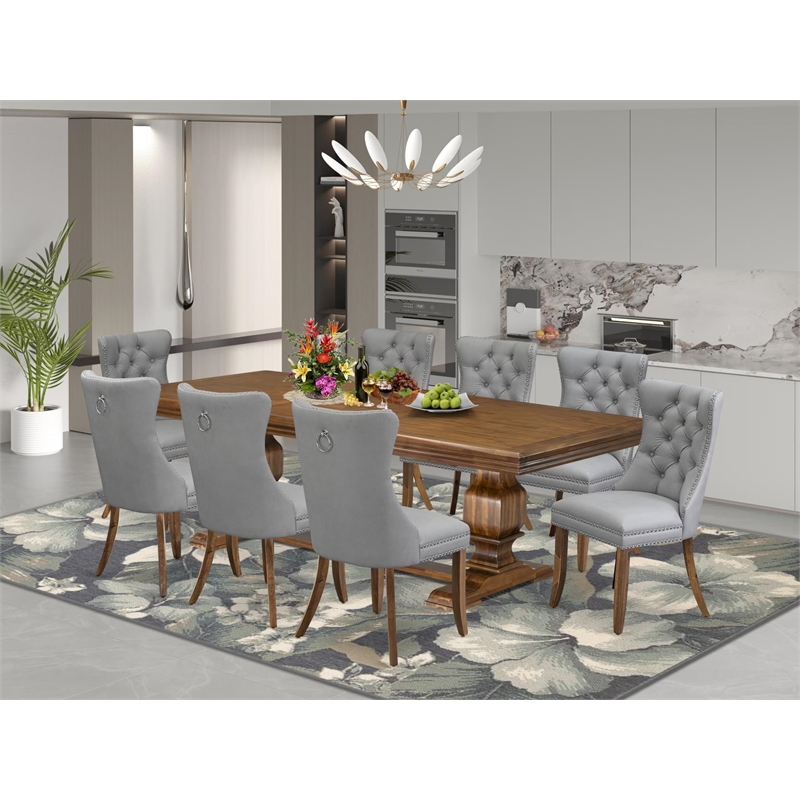 East West Furniture Northcliffe 9-Piece Mid-Century Dining Set in Walnut Finish