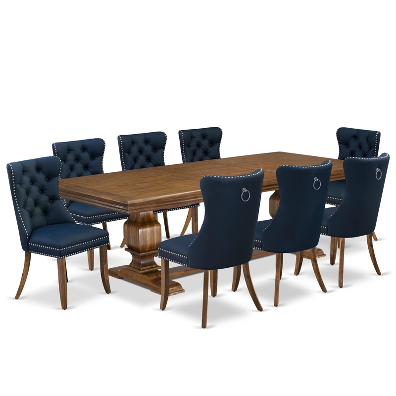East West Furniture Northcliffe 9-Piece Mid-Century Dining Set in Walnut Finish