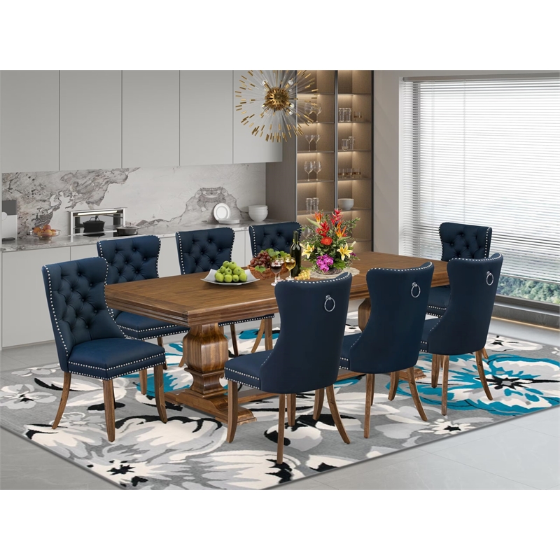 East West Furniture Northcliffe 9-Piece Mid-Century Dining Set in Walnut Finish