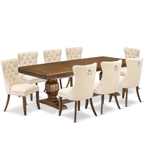 East West Furniture Northcliffe 9-Piece Mid-Century Dining Set in Walnut Finish