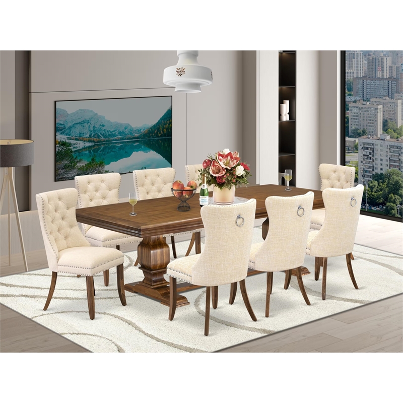 East West Furniture Northcliffe 9-Piece Mid-Century Dining Set in Walnut Finish