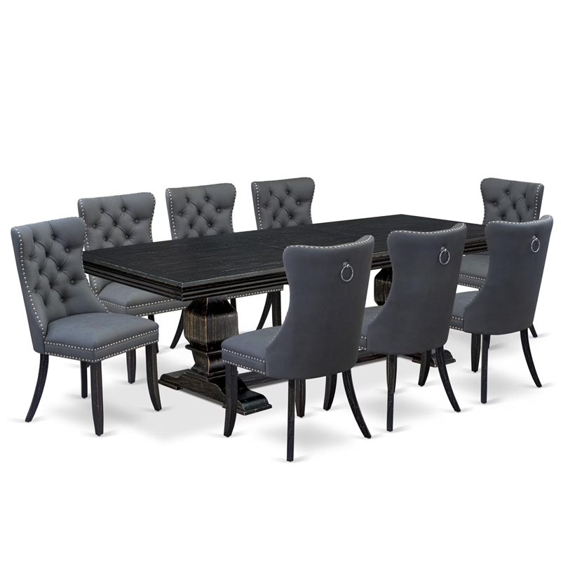 East West Furniture Northcliffe 9 Pieces Dining Table Set in Black Finish